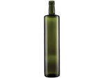 Bottiglia dorica cilindrica per olio verde - capacità lt.0,75 - tappo 31,5 - vetro colore verde, becco a vite per tappi con capsula plastica