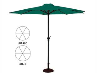 Ombrellone in metallo tondo con manovella - ø cm.300 palo ø mm.48 a 6 stecche - struttura in metallo color antracite, copertura in poliestere 160 gr/mq colore verde, (base non compresa)