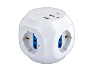 Multipresa cubo da tavolo 3 bipasso/schuko + 2 usb + 1 usb-c - materiale termplastico, 3 prese schuko/bipasso 2 poli+terra 10/16A + 2 usb + 1 usb-c, 1 spina 2 poli+terra 16A, interruttore ...