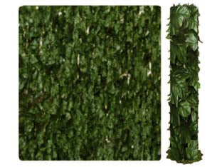 Siepe ornamentale artificiale con foglie edera - mt.10x1,5h. - 6000 foglie - rotolo di rete in PVC con maglie da cm.5x5 e di spessore mm.2,6x3,6 tutto ricoperto con foglie di edera artificiale