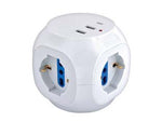 Multipresa cubo da tavolo 3 bipasso/schuko + 2 usb + 1 usb-c - materiale termplastico, 3 prese schuko/bipasso 2 poli+terra 10/16A + 2 usb + 1 usb-c, 1 spina 2 poli+terra 16A, interruttore ...