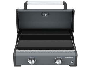Barbecue elettrico 2 bruciatori cm.36x58  plancha sigma 2 cook - bracere cm.36x58 - misura cm.65x58x56h., potenza 6Kw, accensione elettronica, peso Kg. 25, plancha in ghisa smaltata, bordi della plancha più al...
